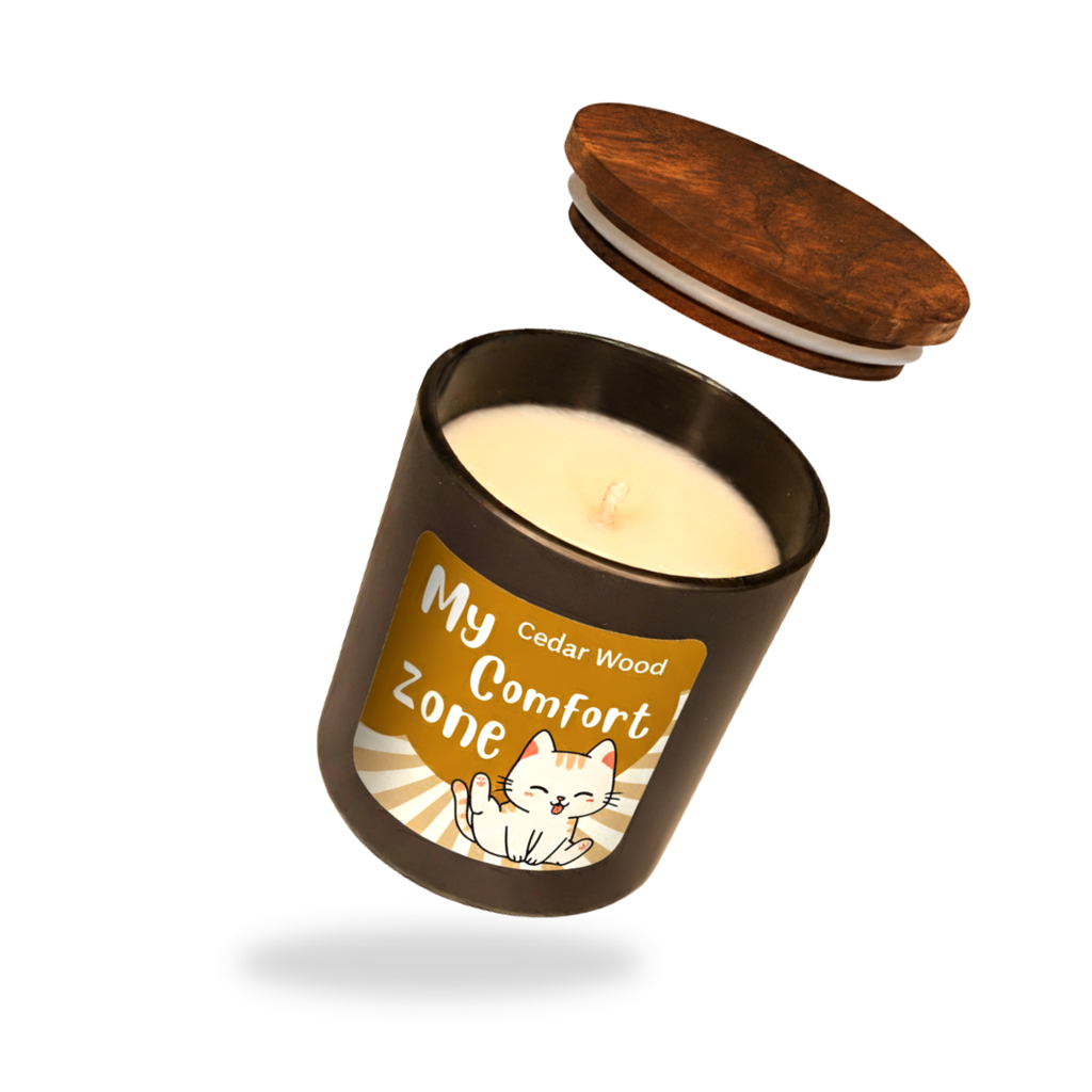 Black Glass Candle with Wooden Lid