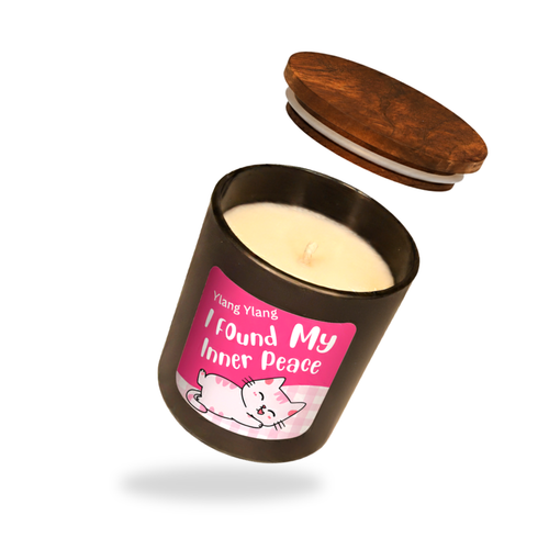 Black Glass Candle with Wooden Lid