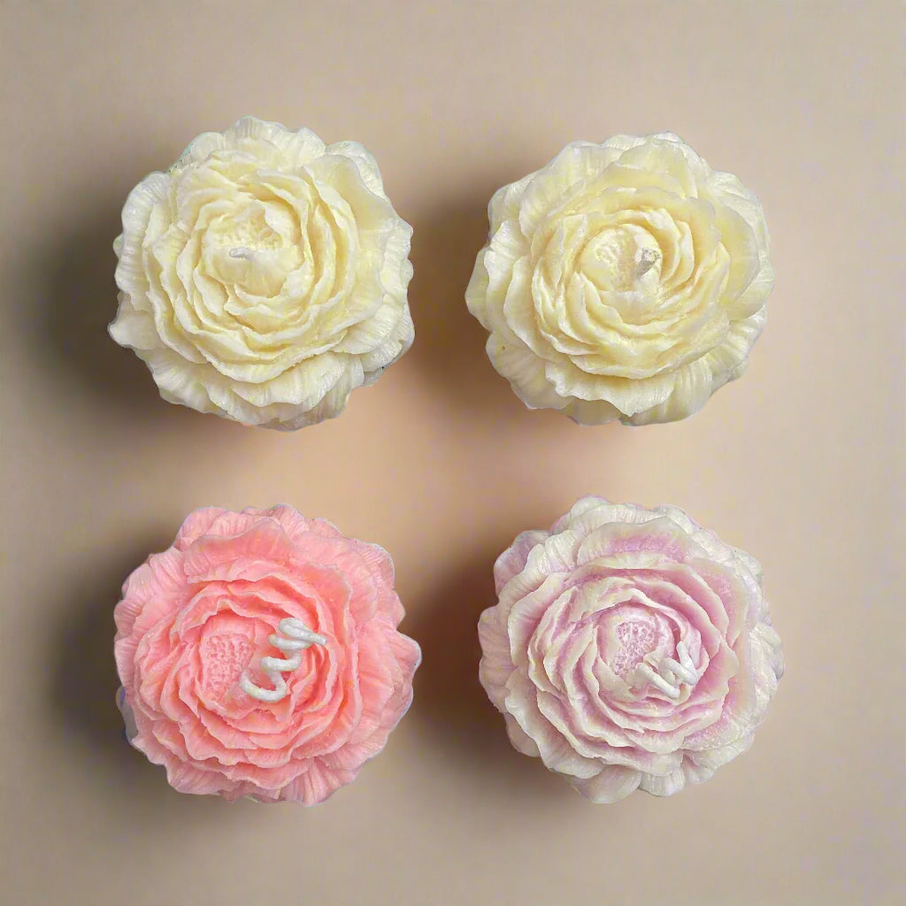 Set of 4 peony flower candles